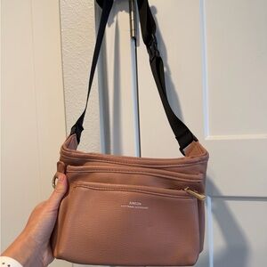 Tan/Dark Pink Crossbody Bag